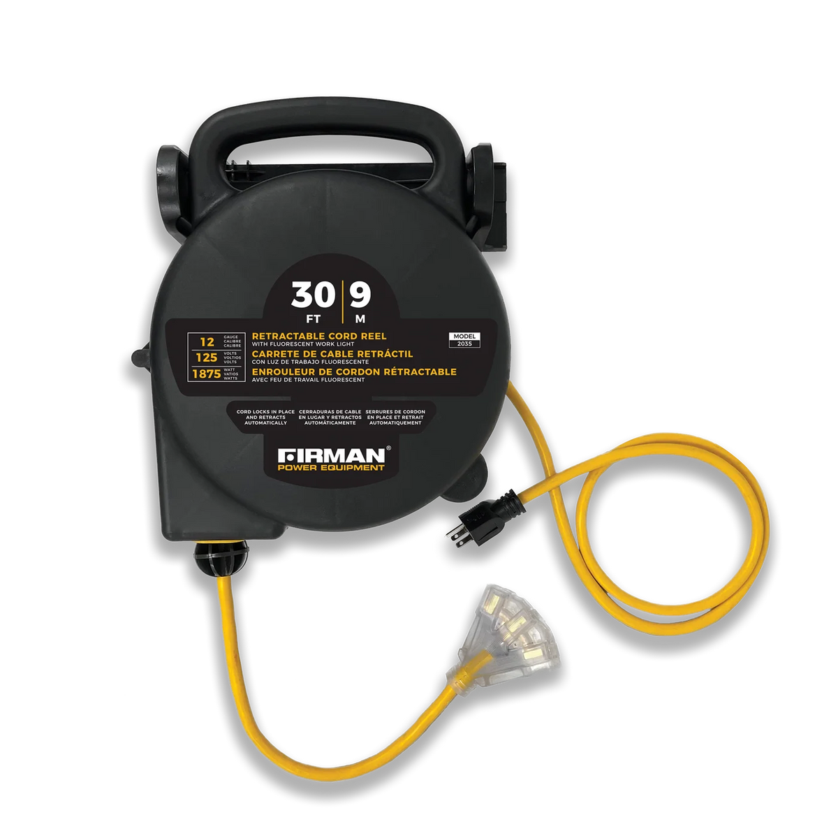 FIRMAN Retractable Extension Cord Reel with 4 Outlets, 30FT 125V 15A