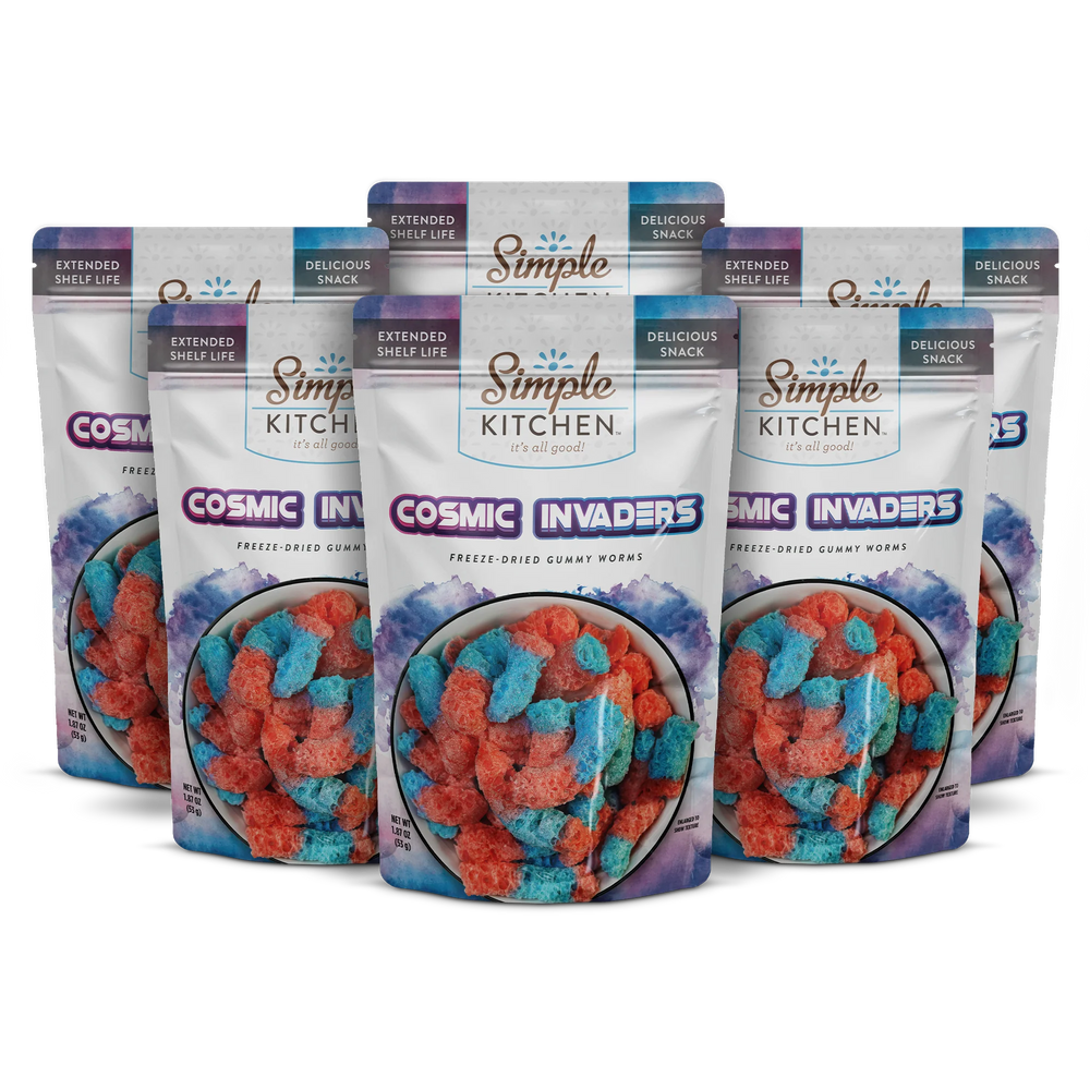 ReadyWise Cosmic Invaders - Freeze-Dried Gummy Worms Pouch - 6-Pack