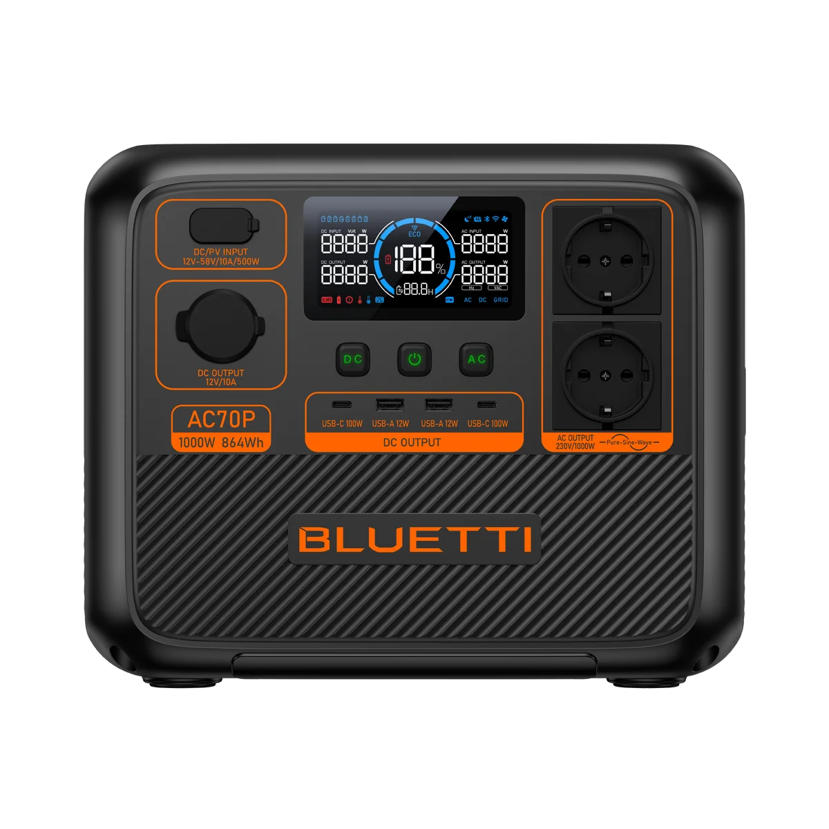 BLUETTI AC70P(Premium 80) Versatile Power Station, 1,000W/864Wh