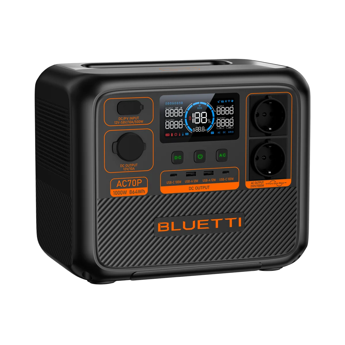 BLUETTI AC70P(Premium 80) Versatile Power Station, 1,000W/864Wh, view 3