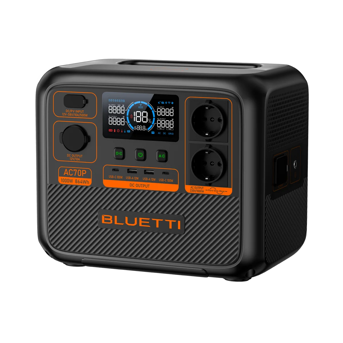 BLUETTI AC70P(Premium 80) Versatile Power Station, 1,000W/864Wh, view 2