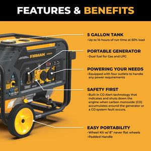 FIRMAN Dual Fuel Portable Generator Recoil Start, 4,550/3,650W, view 9