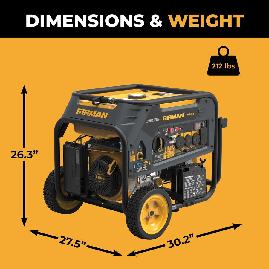 FIRMAN Dual Fuel Portable Generator with CO Alert Electric Start, 10,000/8,000W 120/240V, view 11