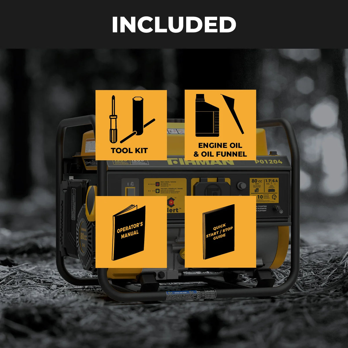FIRMAN Gas Portable Generator with CO Alert Recoil Start, 1,500/1,200W, view 2