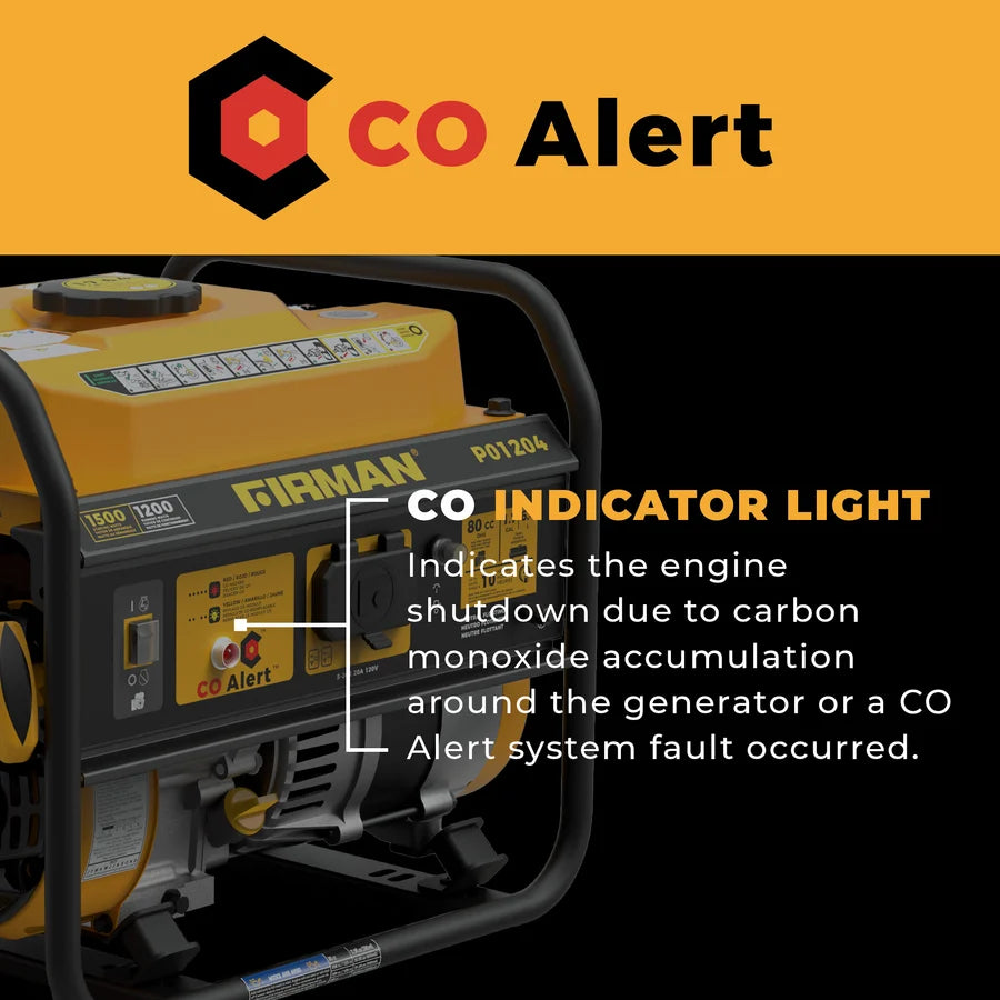 FIRMAN Gas Portable Generator with CO Alert Recoil Start, 1,500/1,200W, view 4