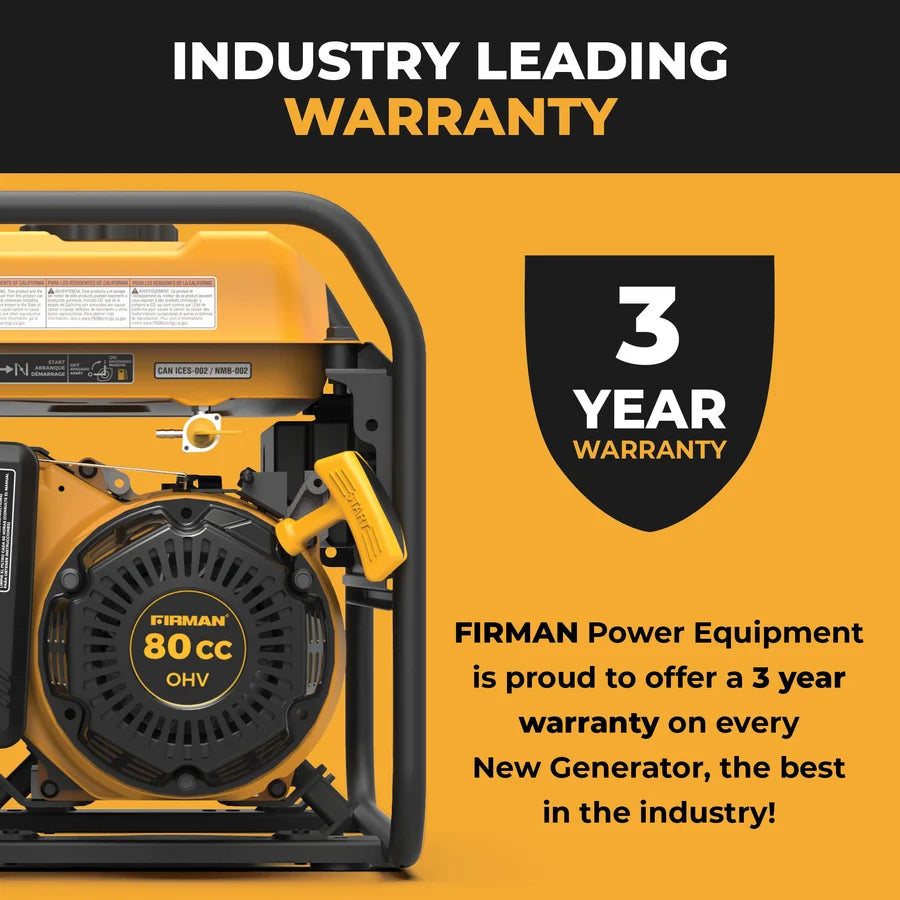 FIRMAN Gas Portable Generator with CO Alert Recoil Start, 1,500/1,200W, view 6