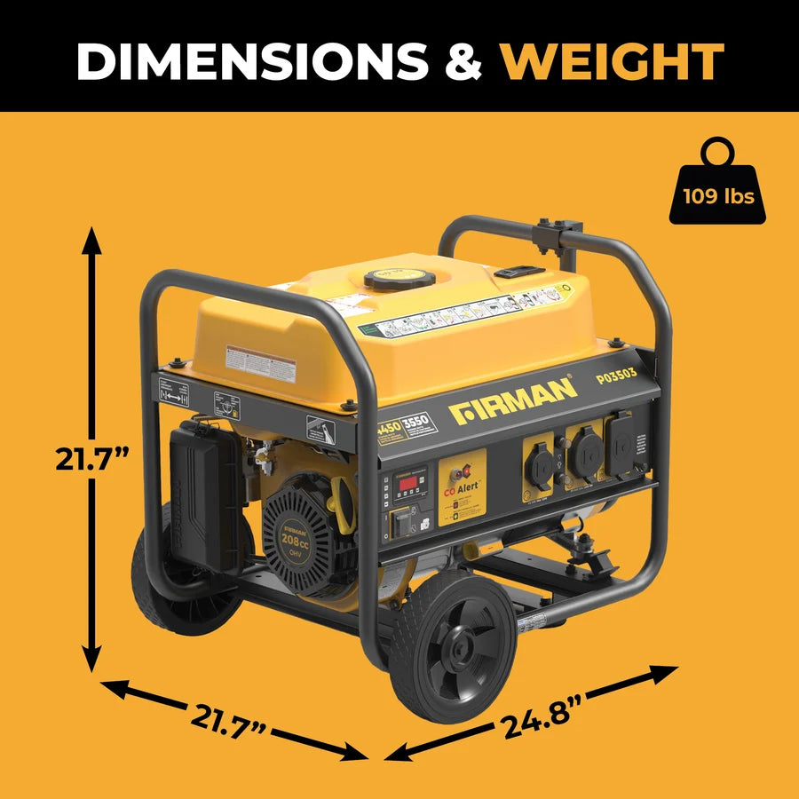 FIRMAN Gas Portable Generator with CO Alert Recoil Start, 4,450/3,550W 120V, view 3