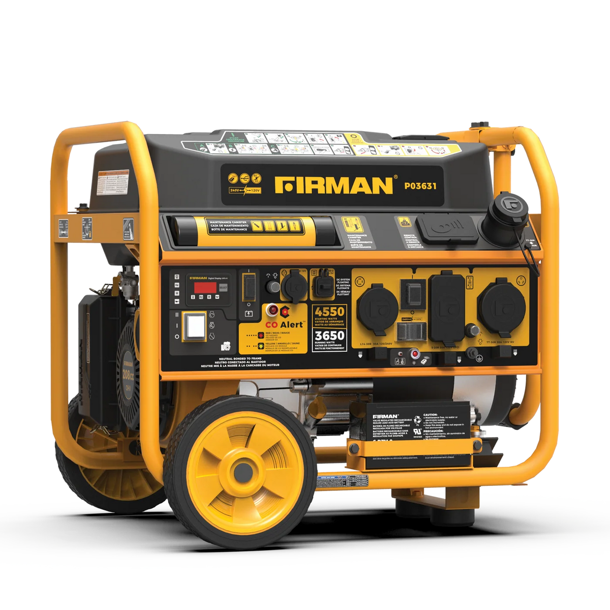 FIRMAN Gas Portable Generator with CO Alert Remote Start, 4,550/3,650W 120/240V