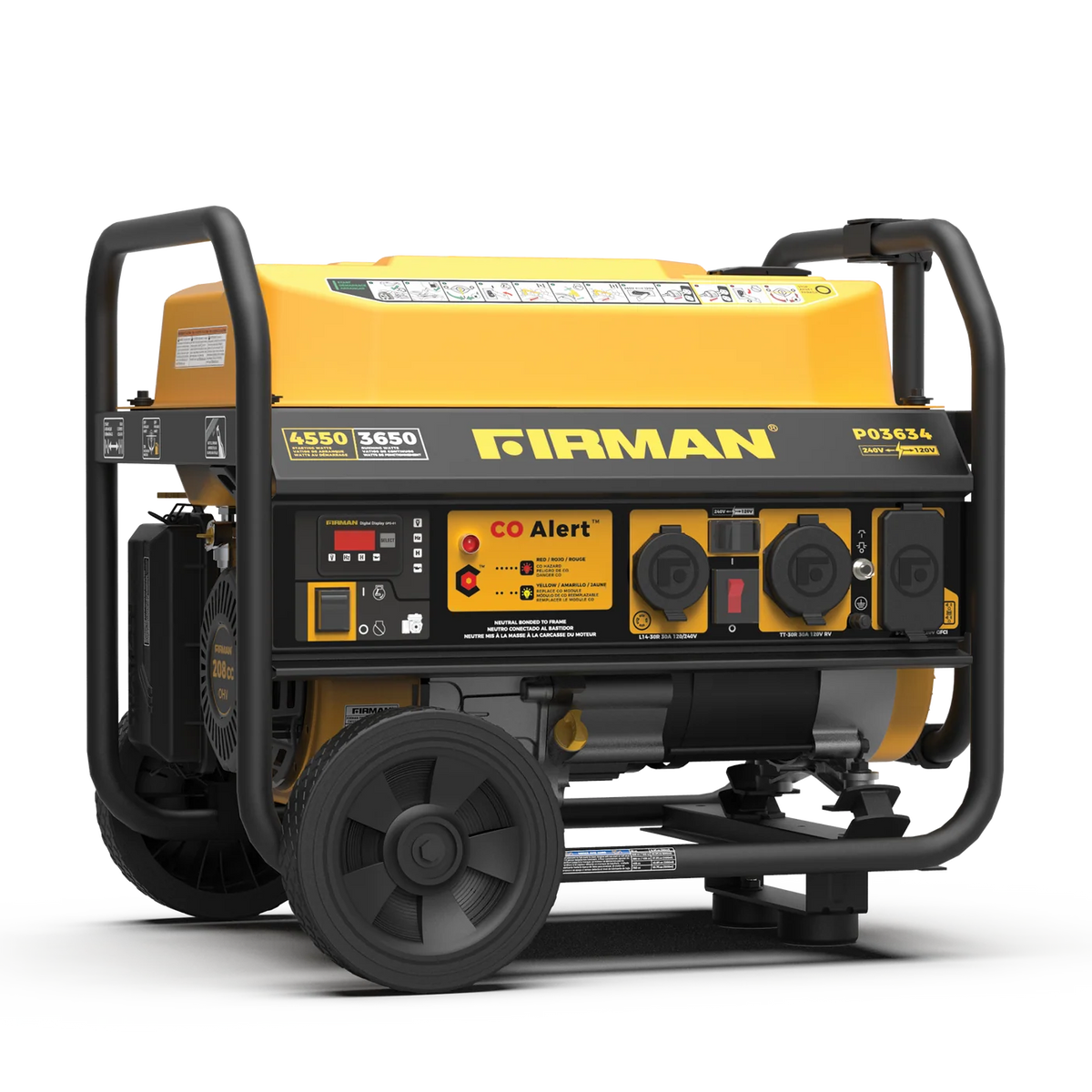 FIRMAN Gas Portable Generator with CO Alert, 4,450/3,650W 120/240V