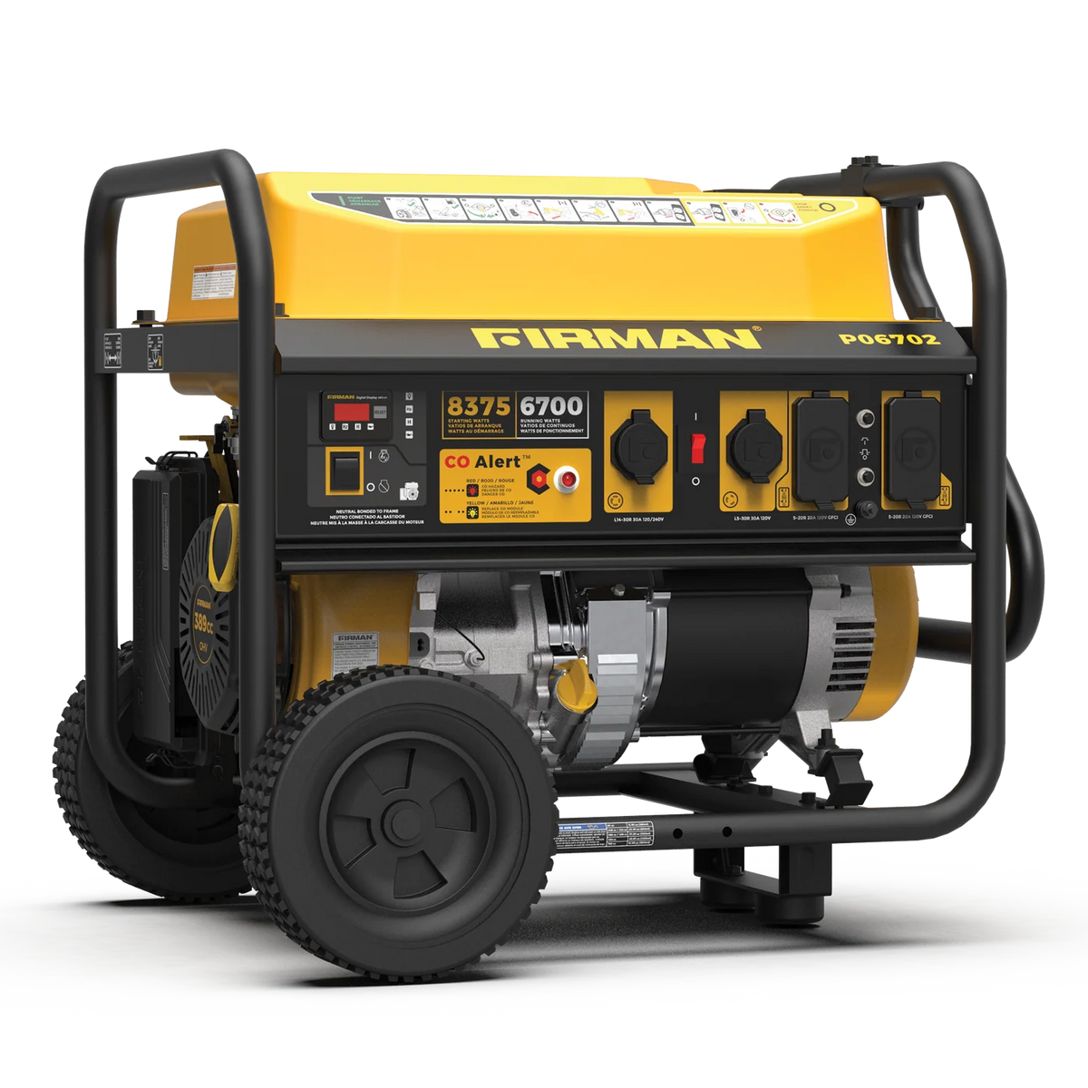 FIRMAN Gas Portable Generator with CO Alert Recoil Start, 8,375/6,700W 120/240V