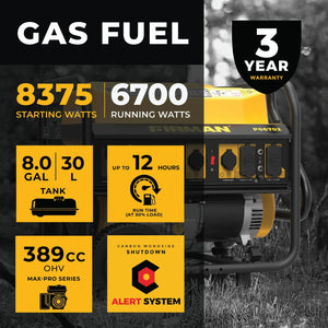 FIRMAN Gas Portable Generator with CO Alert Recoil Start, 8,375/6,700W 120/240V, view 3