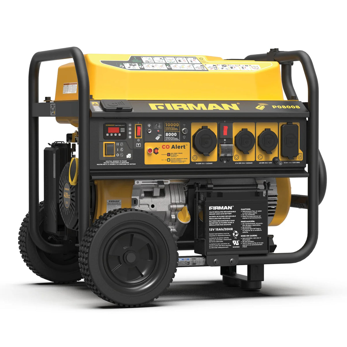 FIRMAN Gas Portable Generator with CO Alert Remote Start, 10,000/8,000W 120/240V