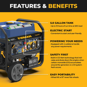 FIRMAN Tri-Fuel Portable Generator with CO Alert Electric Start, 5,500/4,400W, view 9