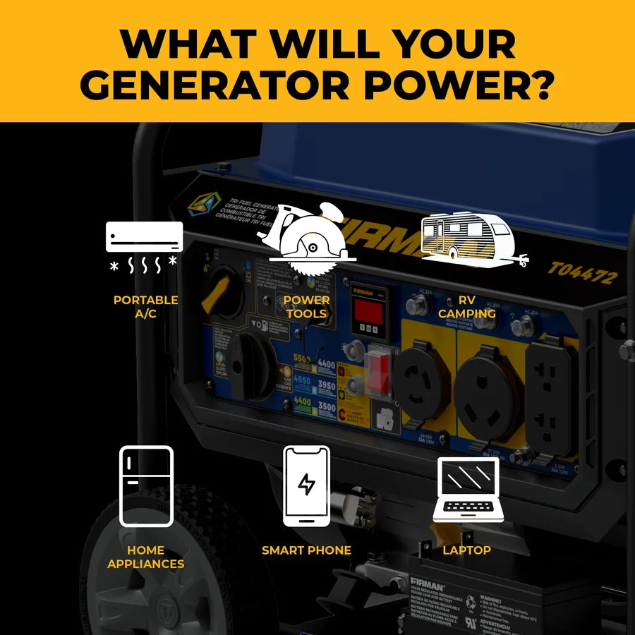 FIRMAN Tri-Fuel Portable Generator with CO Alert Electric Start, 5,500/4,400W, view 5