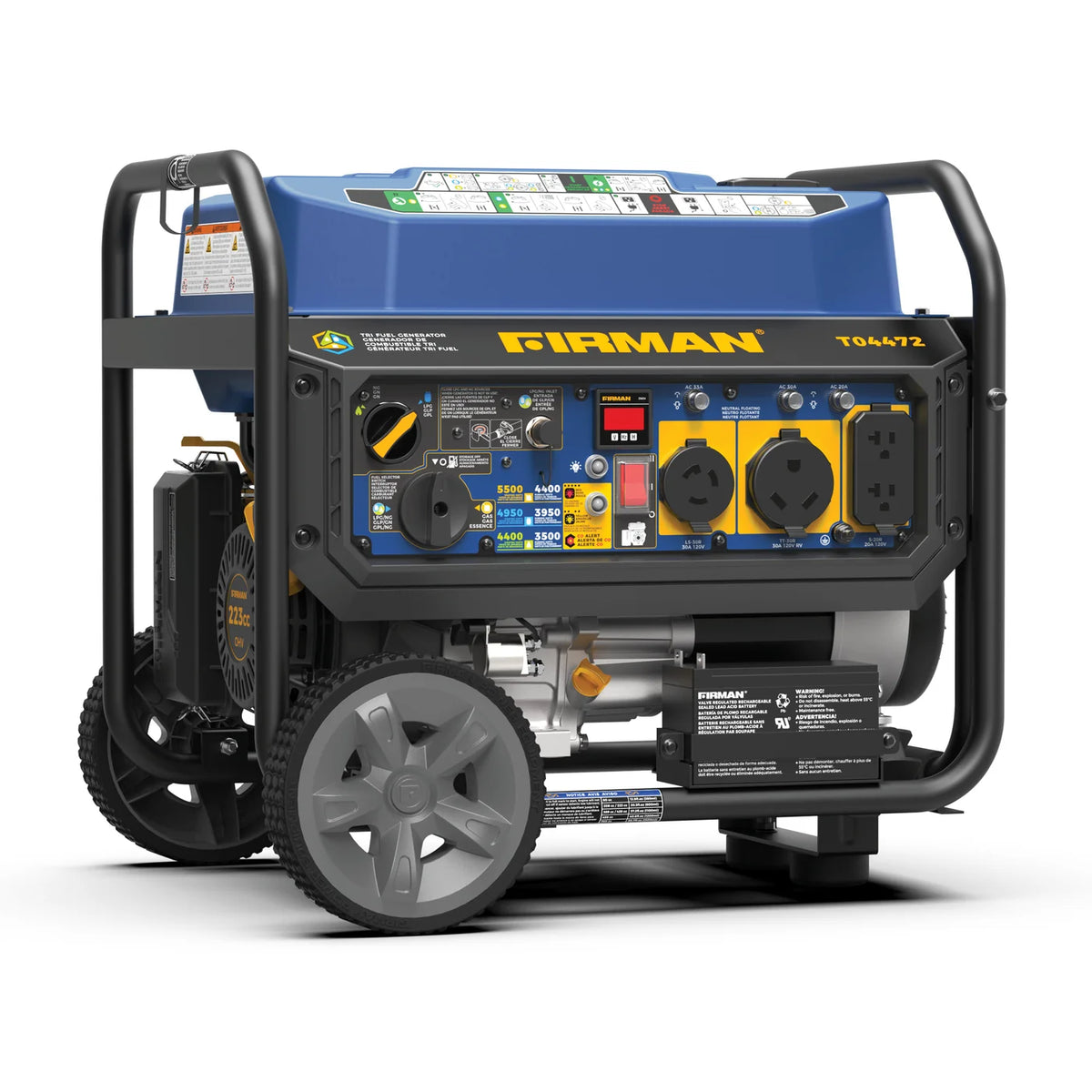FIRMAN Tri-Fuel Portable Generator with CO Alert Electric Start, 5,500/4,400W