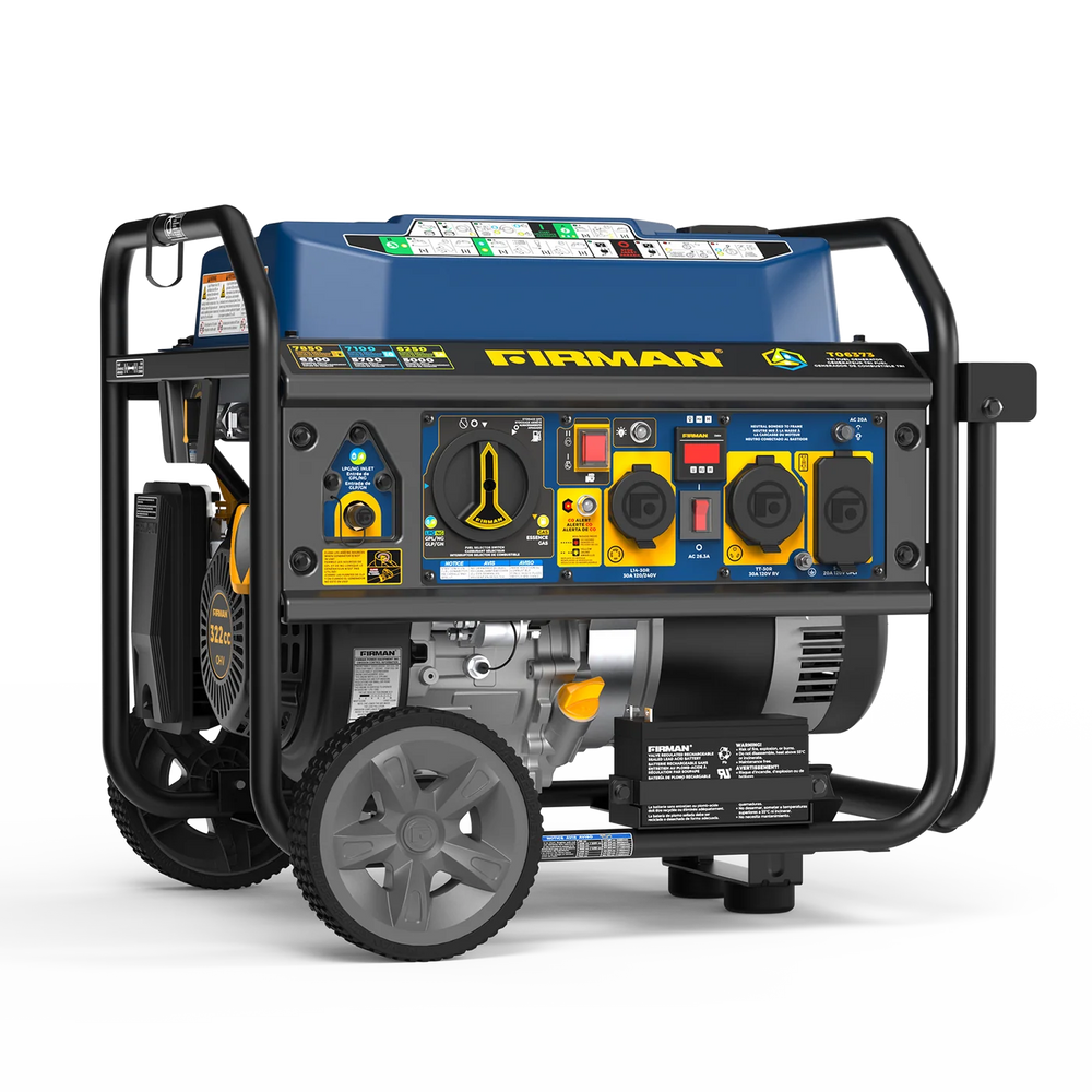 FIRMAN Tri-Fuel Portable Generator Electric Start with CO Alert, 7,850/6,300W