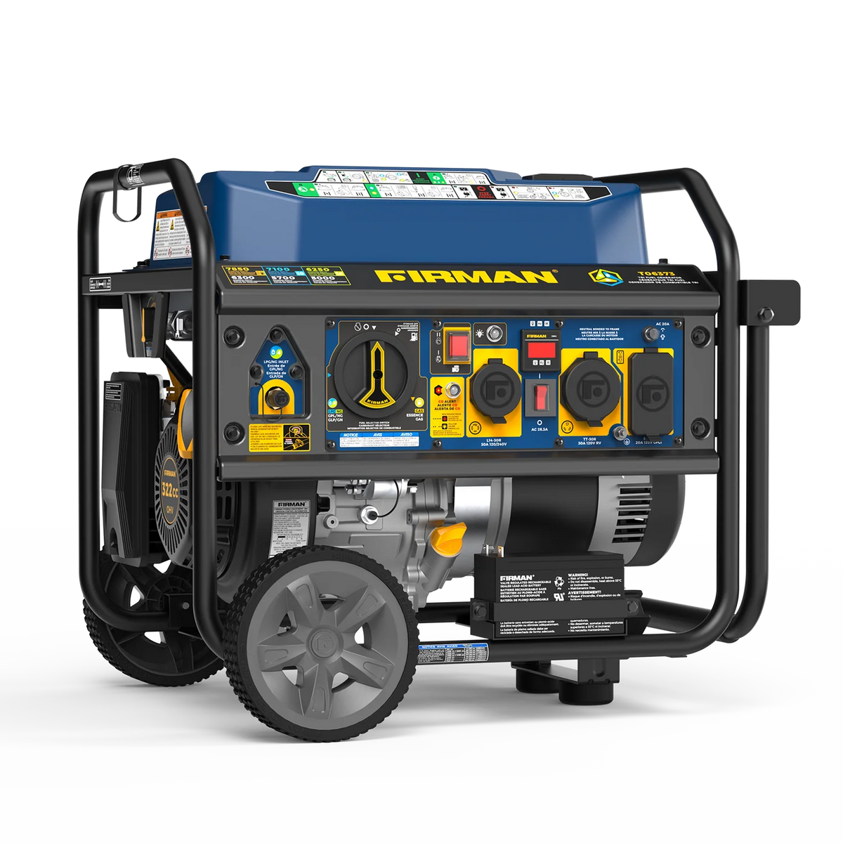 FIRMAN Tri-Fuel Portable Generator Electric Start with CO Alert, 7,850/6,300W