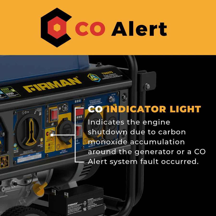 FIRMAN Tri-Fuel Portable Generator Electric Start with CO Alert, 7,850/6,300W, view 6