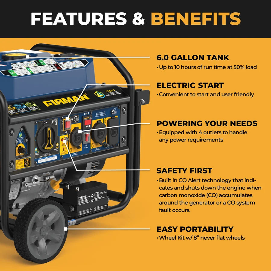 FIRMAN Tri-Fuel Portable Generator Electric Start with CO Alert, 7,850/6,300W, view 10