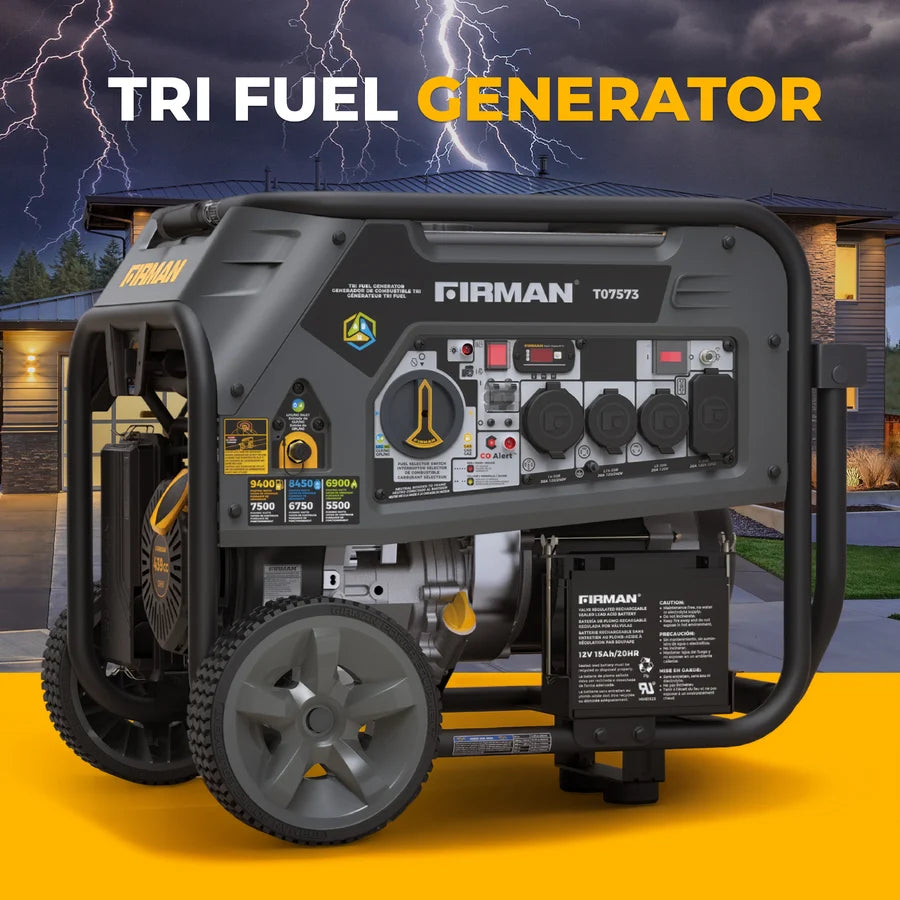 FIRMAN Tri-Fuel Portable Generator with CO Alert Electric Start, 9,400/7,500W, view 9