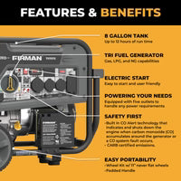 FIRMAN Tri-Fuel Portable Generator with CO Alert Electric Start, 9,400/7,500W, view 10