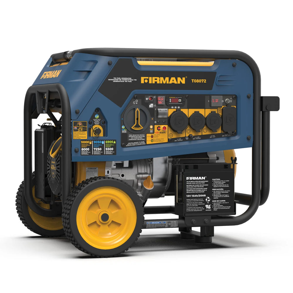 FIRMAN Tri-Fuel Portable Generator with CO Alert, Electric & Recoil Start, 10,000/8,000W