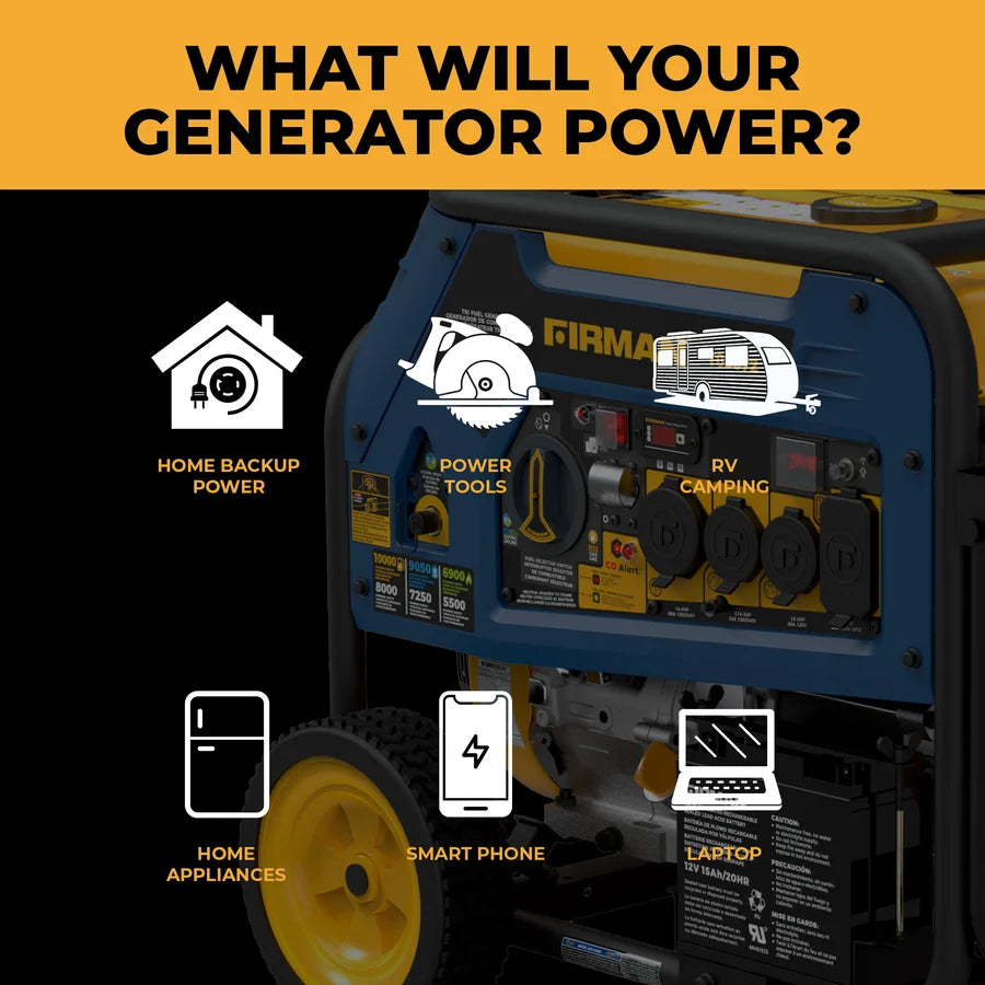 FIRMAN Tri-Fuel Portable Generator with CO Alert, Electric & Recoil Start, 10,000/8,000W, view 8