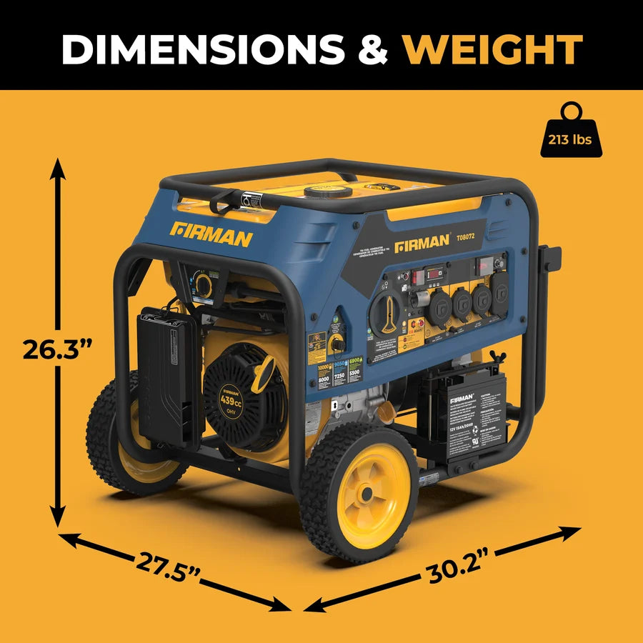 FIRMAN Tri-Fuel Portable Generator with CO Alert, Electric & Recoil Start, 10,000/8,000W, view 11