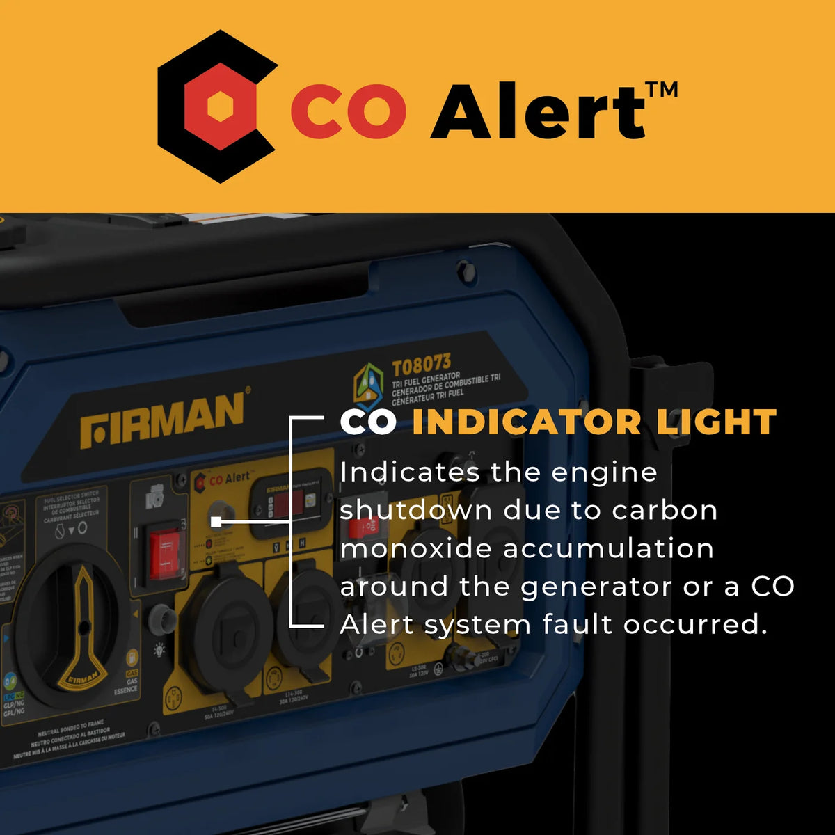 FIRMAN Tri-Fuel Portable Generator with CO Alert Electric Start, 10,000/8,000W, view 8