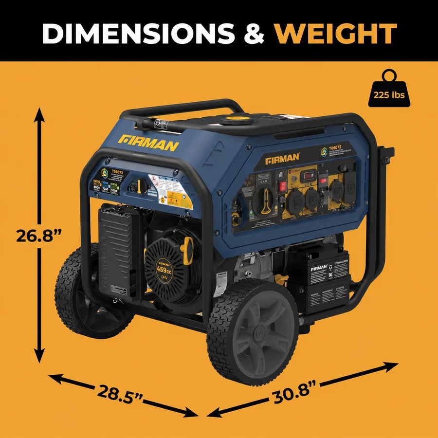 FIRMAN Tri-Fuel Portable Generator with CO Alert Electric Start, 10,000/8,000W, view 11