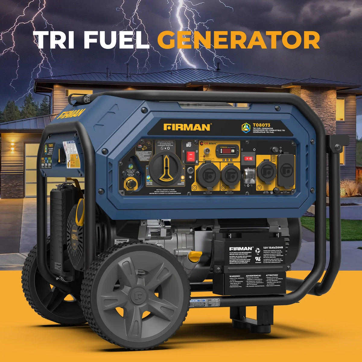 FIRMAN Tri-Fuel Portable Generator with CO Alert Electric Start, 10,000/8,000W, view 10
