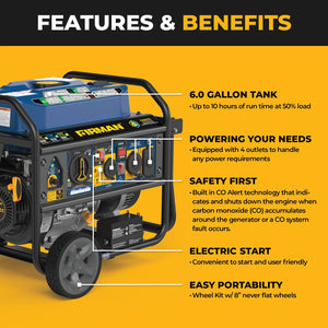 FIRMAN Tri-Fuel Portable Generator with CO Alert, 8,250/6,600W, view 8
