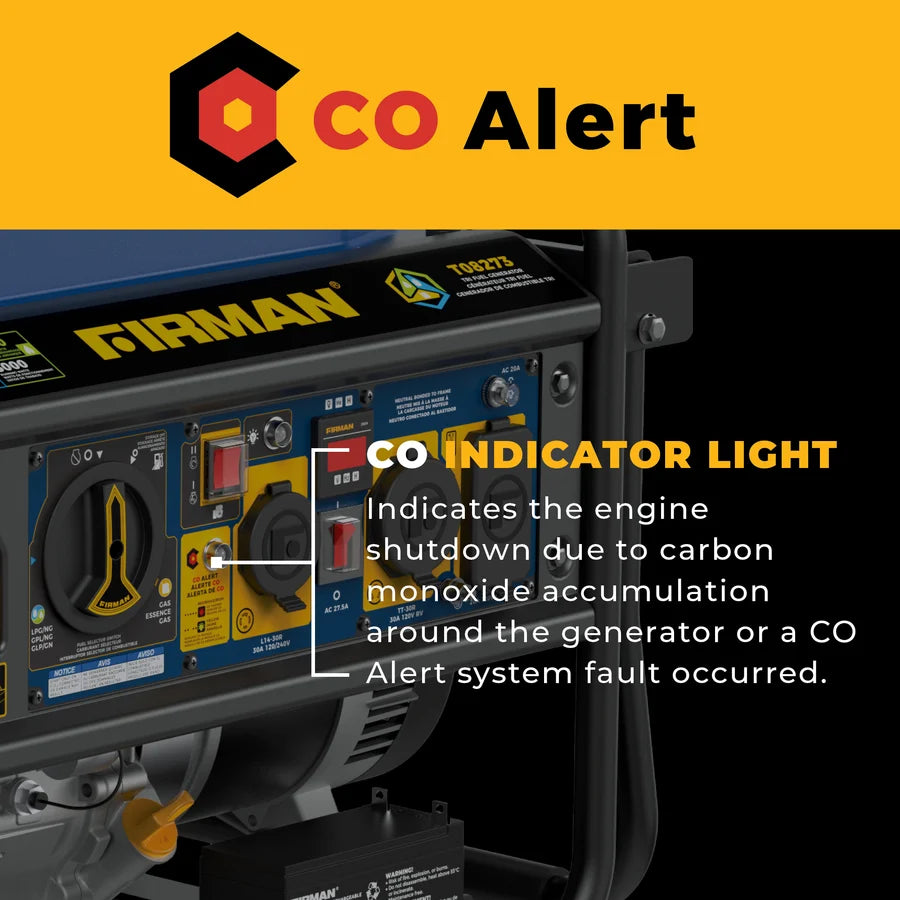 FIRMAN Tri-Fuel Portable Generator with CO Alert, 8,250/6,600W, view 4