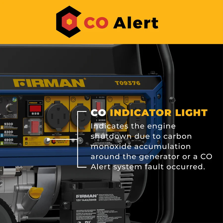FIRMAN Tri-Fuel Portable Generator with CO Alert Electric Start, 11,600/9,300W, view 8