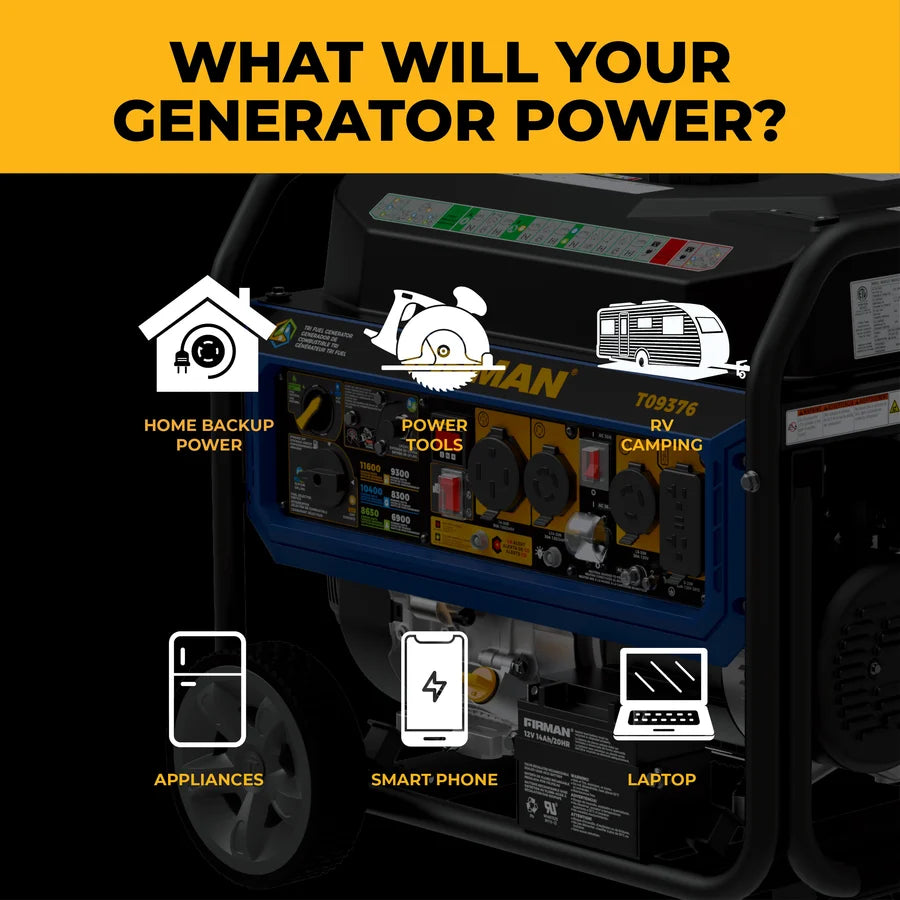 FIRMAN Tri-Fuel Portable Generator with CO Alert Electric Start, 11,600/9,300W, view 7