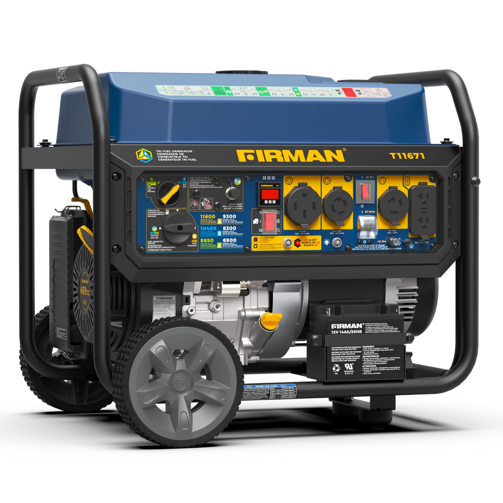 FIRMAN Tri-Fuel Portable Generator with CO Alert, 11,600/9,300W