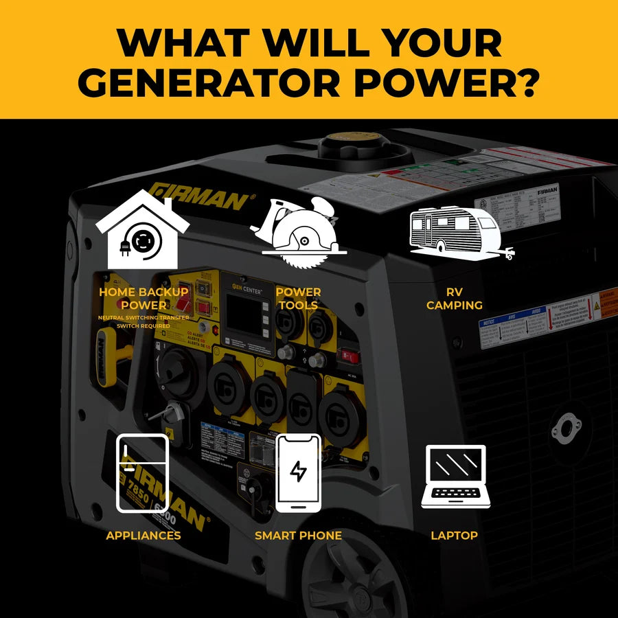 FIRMAN Gas Inverter Portable Generator with CO Alert, 7,850/6,300W 120/240V, view 5