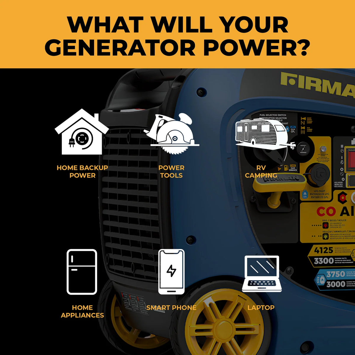 FIRMAN Dual Fuel Inverter Portable Generator with CO Alert Electric Start, 4,125/3,300W, view 3