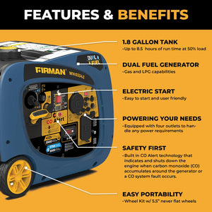 FIRMAN Dual Fuel Inverter Portable Generator with CO Alert Electric Start, 4,125/3,300W, view 6