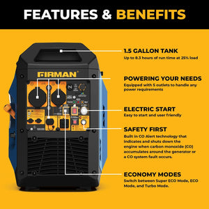 FIRMAN Tri-Fuel Inverter Portable Generator with CO Alert, 4,400/3,500W 120V, view 7