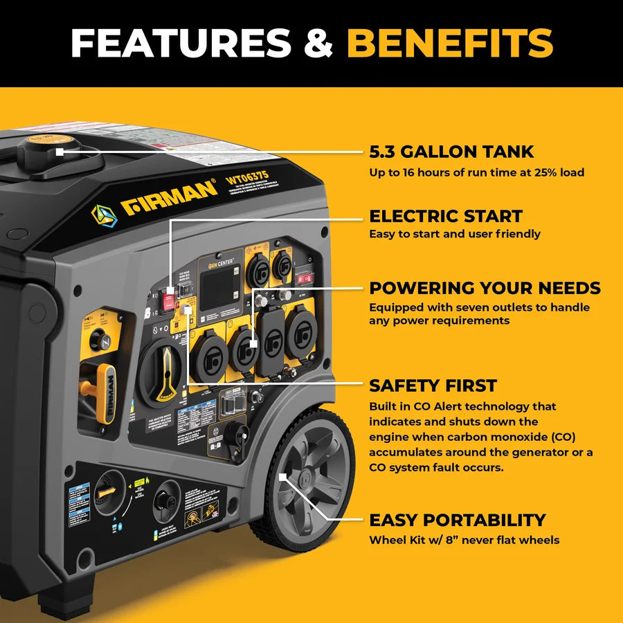 FIRMAN Tri-Fuel Inverter Portable Generator with CO Alert, 7,850/6,300W 120/240V, view 2