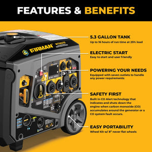 FIRMAN Tri-Fuel Inverter Portable Generator with CO Alert, 7,850/6,300W 120/240V, view 2