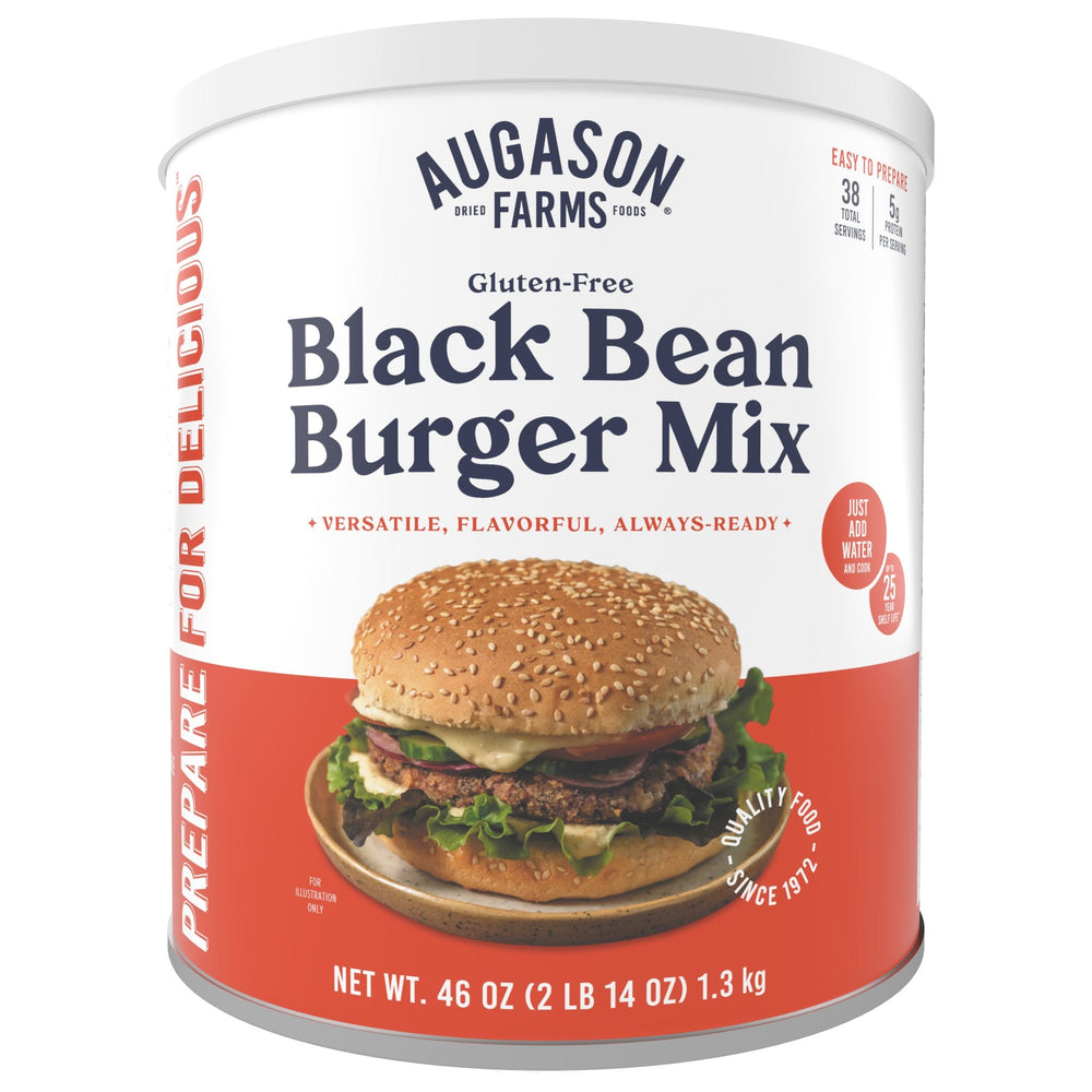 Augason Farms Black Bean Burger Mix Can, Gluten Free - 38 Servings