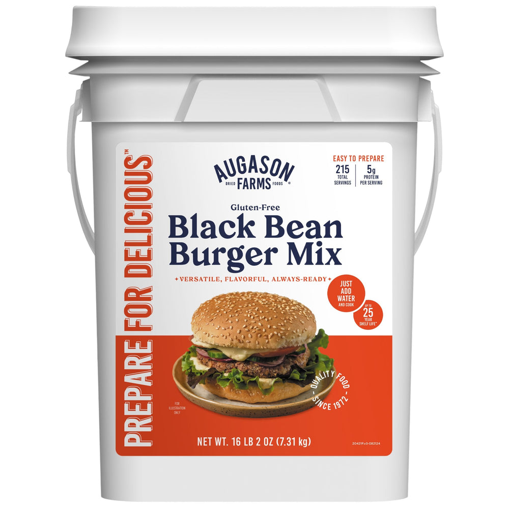 Augason Farms Gluten Free Black Bean Burger Mix 4 Gallon Bucket - 215 Servings