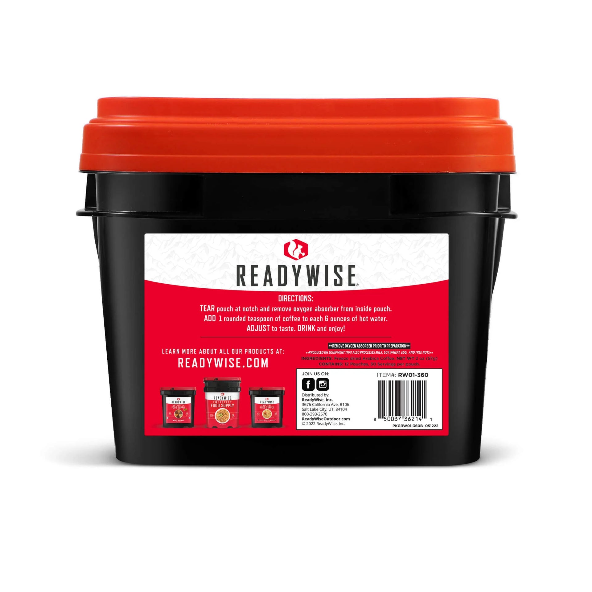 ReadyWise Freeze-Dried Coffee Bucket – 360 Servings