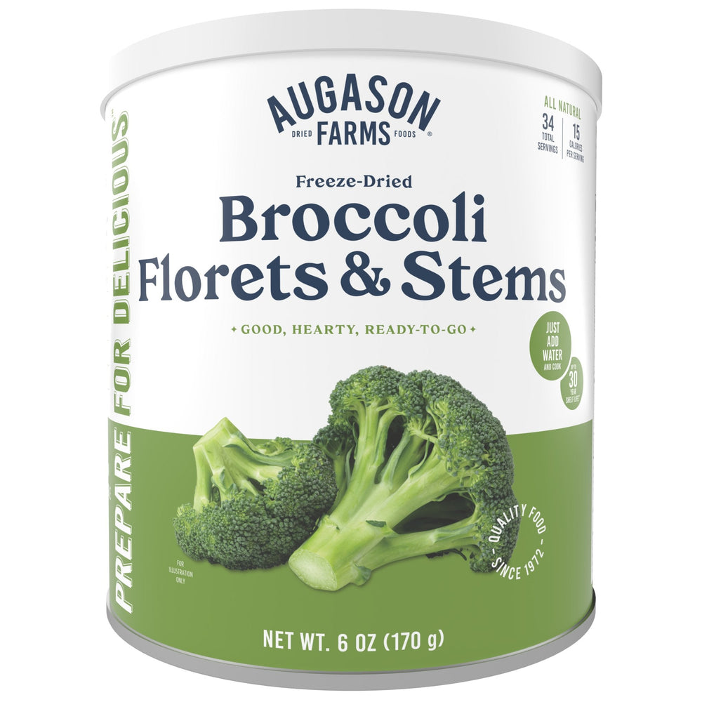Augason Farms Freeze Dried Broccoli Florets and Stems Can - 34 Servings