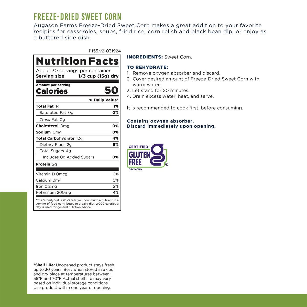 Augason Farms Freeze Dried Sweet Corn Can, 30 Servings, view 3