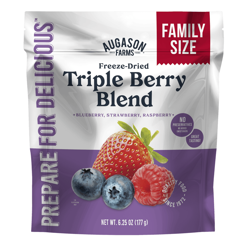 Augason Farms Freeze Dried Triple Berry Blend Family Size Pouch - 16 Servings