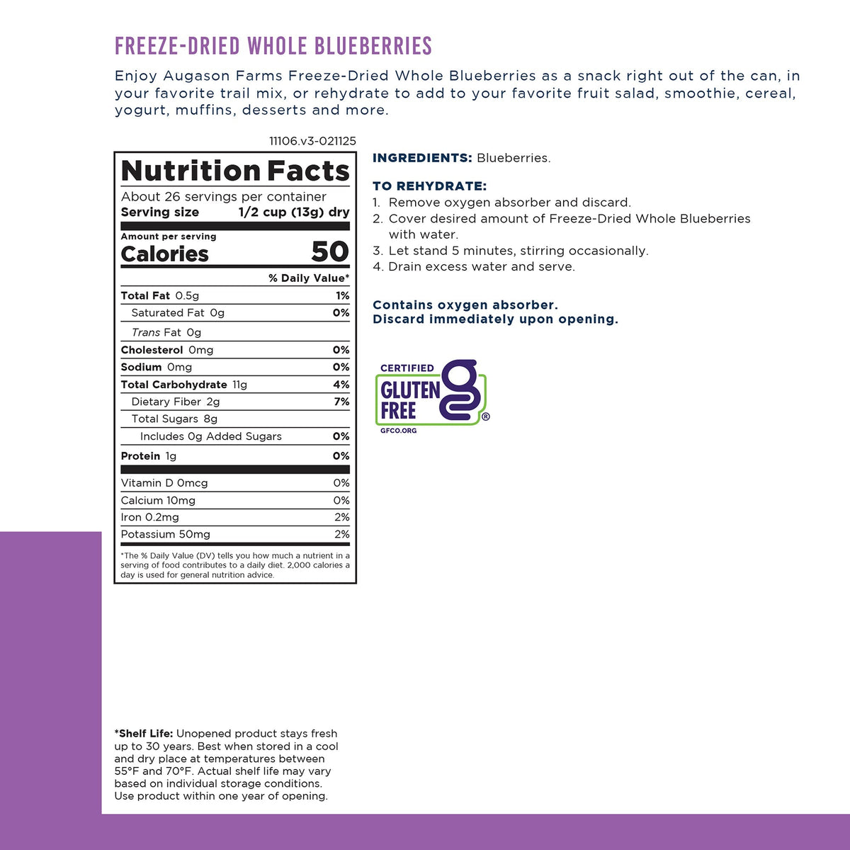 Augason Farms Freeze Dried Whole Blueberries Can, 26 Servings, view 3