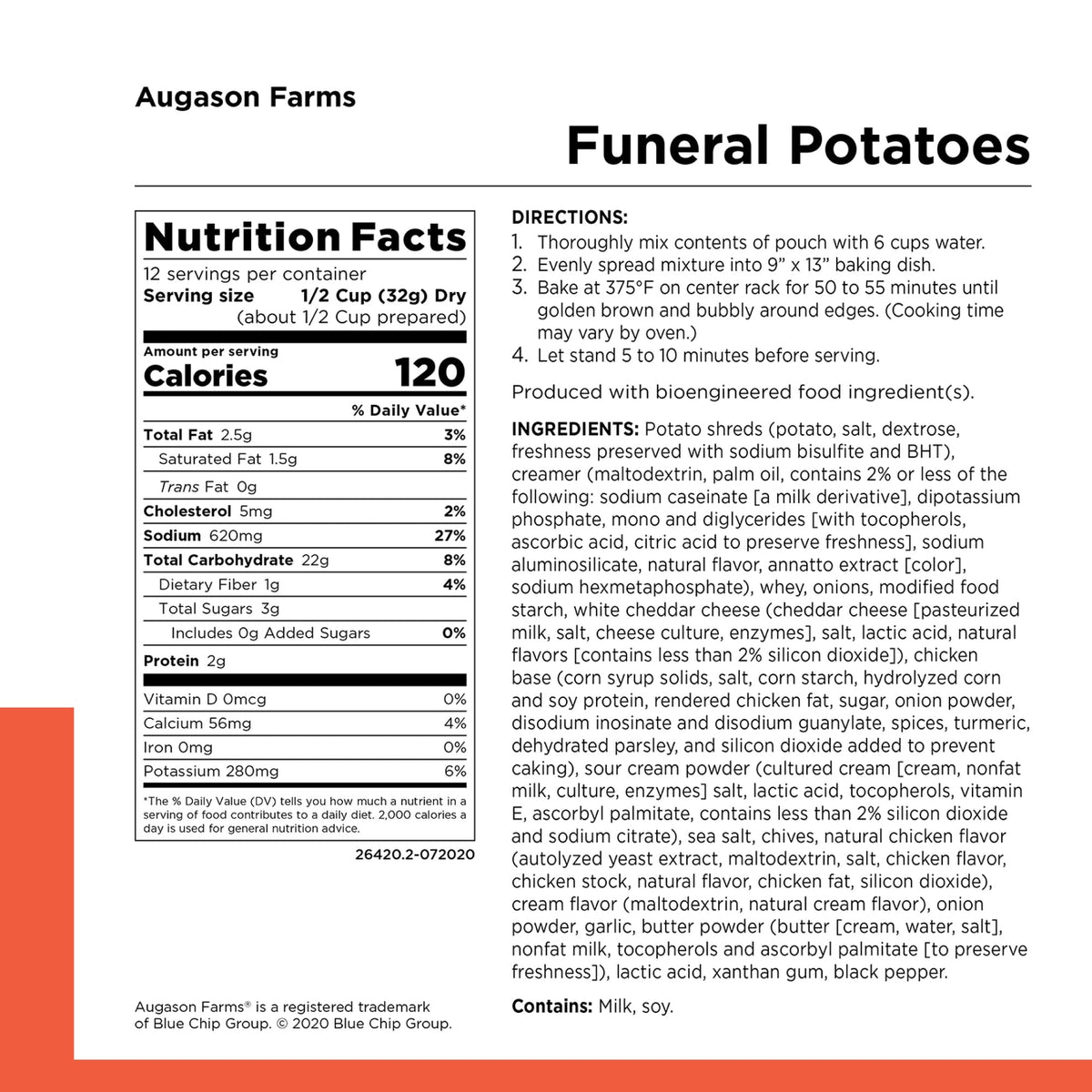 Augason Farms Funeral Potatoes Pouch, Cheesy Potato Casserole, 12 Servings, view 3